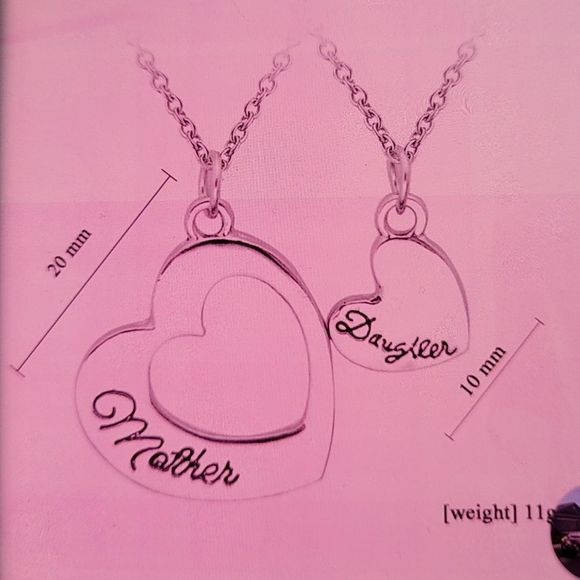 2PC/Set Mother Heart Daughter silver Necklaces Fam - Picture 7 of 7
